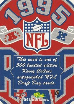 1995 Classic Draft Day Autographs #NNO Kerry Collins Back