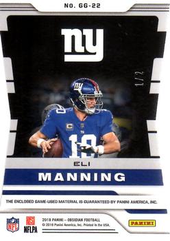 2018 Panini Obsidian - Galaxy Gear Relics Electric Etch Red #GG-22 Eli Manning Back