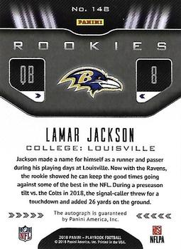 2018 Panini Playbook - Rookies Signatures Green #148 Lamar Jackson Back