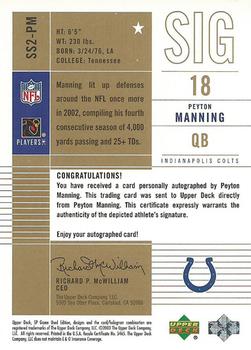 2003 SP Game Used - Significant Signatures Tier 2 #SS2-PM Peyton Manning Back