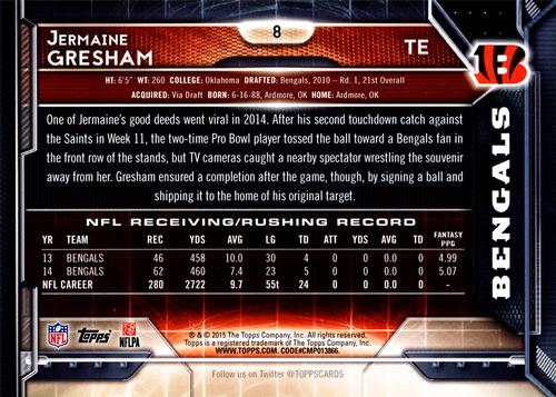2015 Topps 5x7 - Red 5x7 #8 Jermaine Gresham Back
