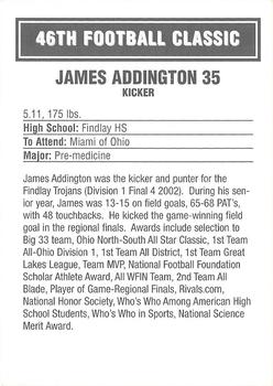 2003 Big 33 Ohio High School #NNO James Addington Back