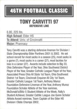 2003 Big 33 Ohio High School #NNO Tony Carvitti Back
