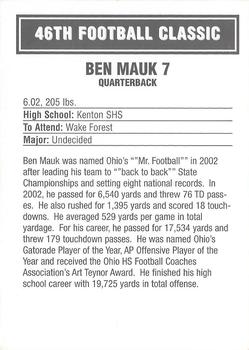 2003 Big 33 Ohio High School #NNO Ben Mauk Back