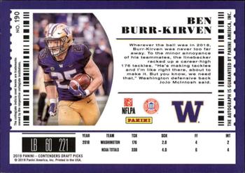 2019 Panini Contenders Draft Picks Collegiate #190 Ben Burr-Kirven Back