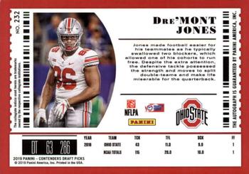 2019 Panini Contenders Draft Picks Collegiate #232 Dre'Mont Jones Back