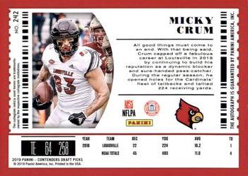 2019 Panini Contenders Draft Picks Collegiate #242 Micky Crum Back