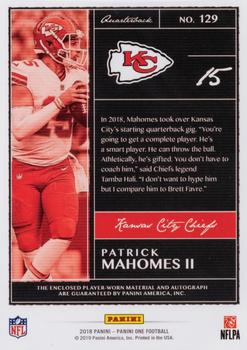 2018 Panini One - Patch Autographs Red #129 Patrick Mahomes II Back