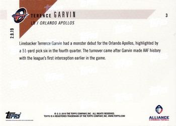 2019 Topps Now AAF #3 Terence Garvin Back