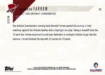 2019 Topps Now AAF #12 Kenneth Farrow Back