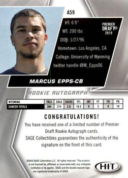 2019 SAGE HIT - Autographs Red #A59 Marcus Epps Back