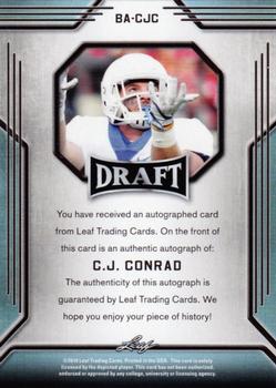 2019 Leaf Draft - Autographs #BA-CJC C.J. Conrad Back