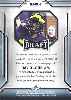 2019 Leaf Draft - Autographs #BA-DL4 David Long Jr. Back