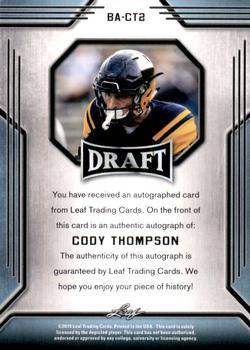 2019 Leaf Draft - Autographs Gold #BA-CT2 Cody Thompson Back