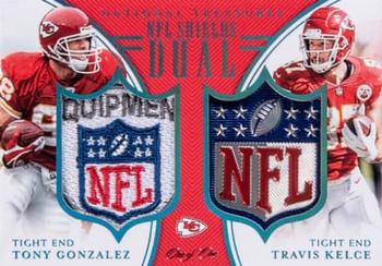 2018 Panini National Treasures - NFL Shields Dual #SD-KC Travis Kelce / Tony Gonzalez Front