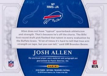 2018 Panini National Treasures - Rookie Material Signatures RPS Holo Gold #RMS-JA Josh Allen Back