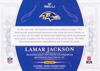 2018 Panini National Treasures - Rookie Material Signatures RPS NFL Shield Red #RMS-LJ Lamar Jackson Back