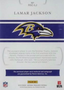 2018 Panini National Treasures - Rookie NFL Gear Signature Combos Laundry Tag Brand Logo #RSC-LJ Lamar Jackson Back