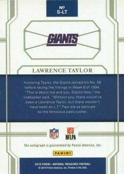 2018 Panini National Treasures - Signatures Holo Gold #S-LT Lawrence Taylor Back