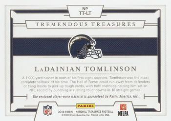 2018 Panini National Treasures - Tremendous Treasures Prime #TT-LT LaDainian Tomlinson Back