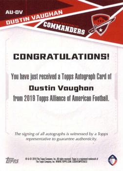 2019 Topps AAF - Autograph #AU-DV Dustin Vaughan Back