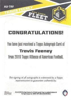 2019 Topps AAF - Autograph #AU-TRF Travis Feeney Back