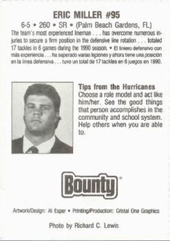 1991 Bounty Miami Hurricanes #NNO Eric Miller Back