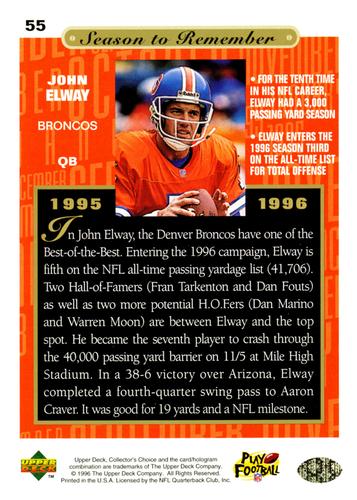 1996 Collector's Choice Season to Remember Blow-ups #55 John Elway Back
