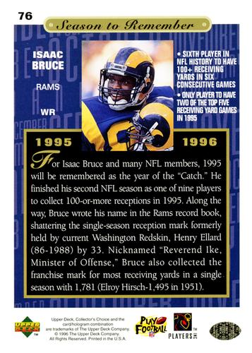 1996 Collector's Choice Season to Remember Blow-ups #76 Isaac Bruce Back