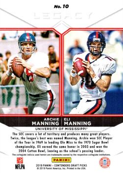 2019 Panini Contenders Draft Picks Collegiate - Legacy #10 Archie Manning / Eli Manning Back