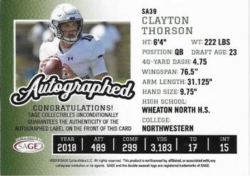 2019 SAGE Autographed #SA39 Clayton Thorson Back
