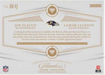 2018 Panini Flawless - Dual Diamond Memorabilia Tags #DD-FJ Lamar Jackson / Joe Flacco Back