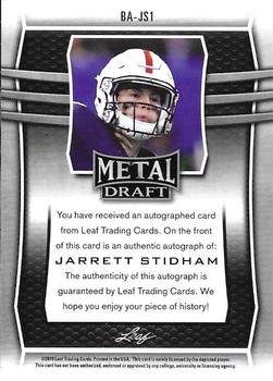 2019 Leaf Metal Draft - Silver Wave #BA-JS1 Jarrett Stidham Back