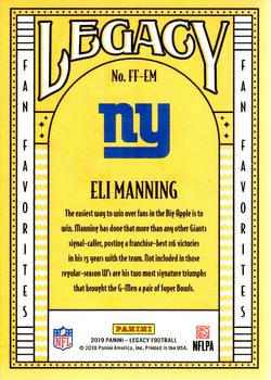 2019 Panini Legacy - Fan Favorites #FF-EM Eli Manning Back