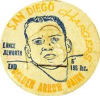 1962 Golden Arrow Dairy San Diego Chargers Caps #NNO Lance Alworth Front