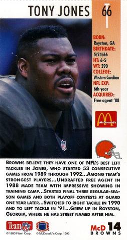 1993 GameDay McDonald's Cleveland Browns #14 Tony Jones Back