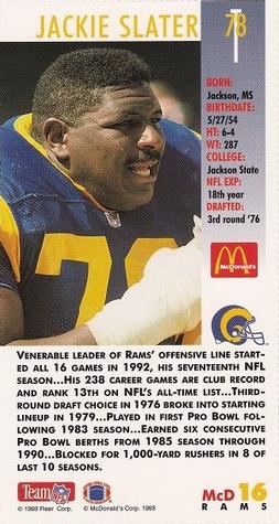 1993 GameDay McDonald's Los Angeles Rams #16 Jackie Slater Back