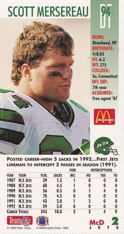 1993 GameDay McDonald's New York Jets #2 Scott Mersereau Back