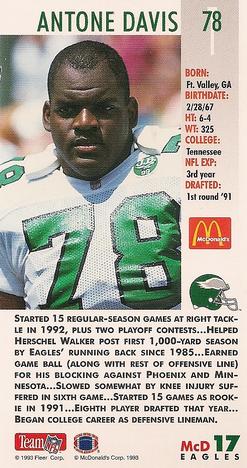 1993 GameDay McDonald's Philadelphia Eagles #17 Antone Davis Back