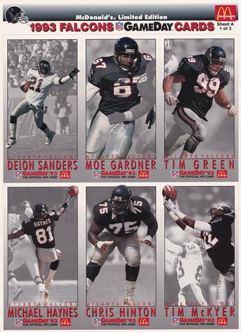 1993 GameDay McDonald's Atlanta Falcons - Full Panels #1 Deion Sanders/Moe Gardner/Tim Green/Michael Haynes/Chris Hinton/Tim McKyer Front