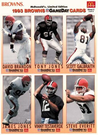 1993 GameDay McDonald's Cleveland Browns - Full Panels #3 David Brandon / Steve Everitt / Scott Galbraith / James Jones (DT) / Tony Jones (OT) /Vinny Testaverde Front