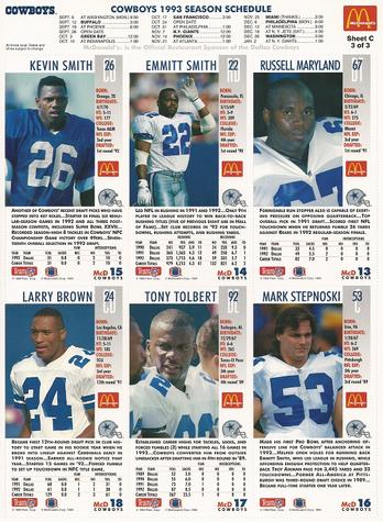 1993 GameDay McDonald's Dallas Cowboys - Full Panels #3 Larry Brown (DB) / Russell Maryland / Emmitt Smith / Kevin Smith (CB) / Mark Stepnoski / Tony Tolbert Back
