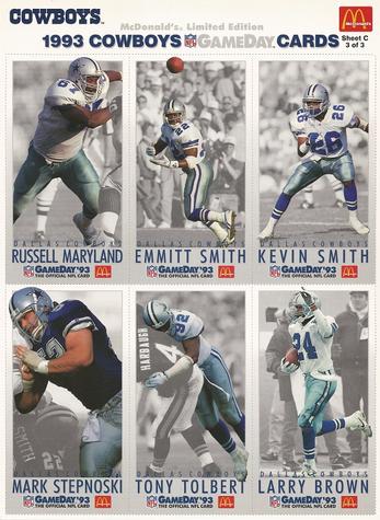 1993 GameDay McDonald's Dallas Cowboys - Full Panels #3 Larry Brown (DB) / Russell Maryland / Emmitt Smith / Kevin Smith (CB) / Mark Stepnoski / Tony Tolbert Front