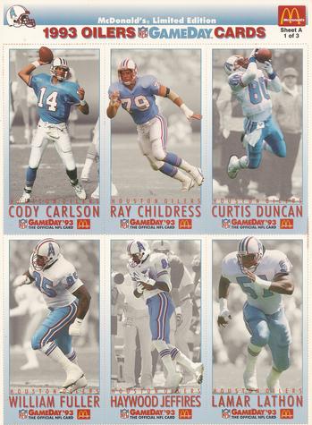 1993 GameDay McDonald's Houston Oilers - Full Panels #1 Cody Carlson / Ray Childress / Curtis Duncan / William Fuller / Haywood Jeffires / Lamar Lathon Front