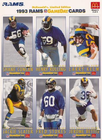1993 GameDay McDonald's Los Angeles Rams - Full Panels #3 Jerome Bettis / Shane Conlan / Larry Kelm / Henry Rolling / Jackie Slater / Fred Stokes Front