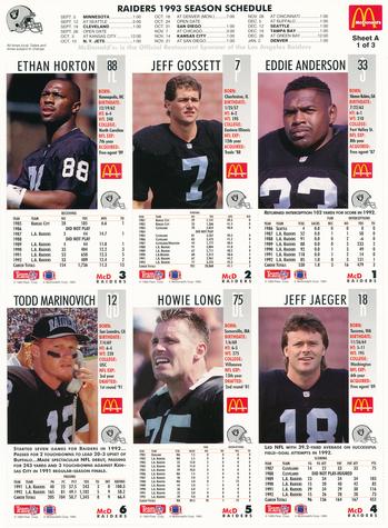1993 GameDay McDonald's Los Angeles Raiders - Full Panels #1 Eddie Anderson / Jeff Gossett / Ethan Horton / Jeff Jaeger / Howie Long / Todd Marinovich Back