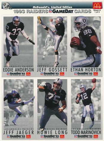 1993 GameDay McDonald's Los Angeles Raiders - Full Panels #1 Eddie Anderson / Jeff Gossett / Ethan Horton / Jeff Jaeger / Howie Long / Todd Marinovich Front