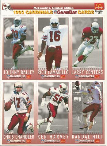 1993 GameDay McDonald's Phoenix Cardinals - Full Panels #1 Johnny Bailey / Rich Camarillo / Larry Centers / Chris Chandler / Ken Harvey / Randal Hill Front