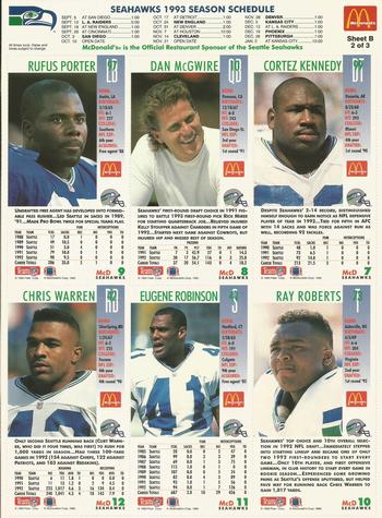 1993 GameDay McDonald's Seattle Seahawks - Full Panels #2 Cortez Kennedy / Dan McGwire / Rufus Porter / Ray Roberts / Eugene Robinson / Chris Warren Back