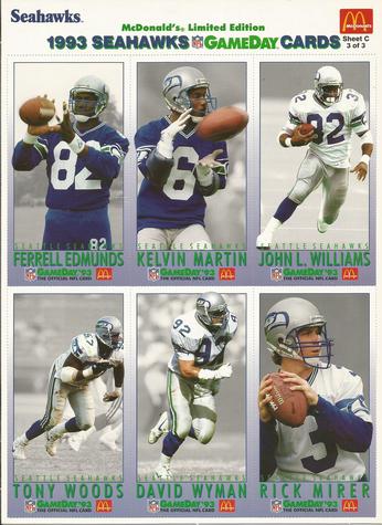 1993 GameDay McDonald's Seattle Seahawks - Full Panels #3 Ferrell Edmunds / Kelvin Martin / Rick Mirer / John L. Williams / Tony Woods / David Wyman Front